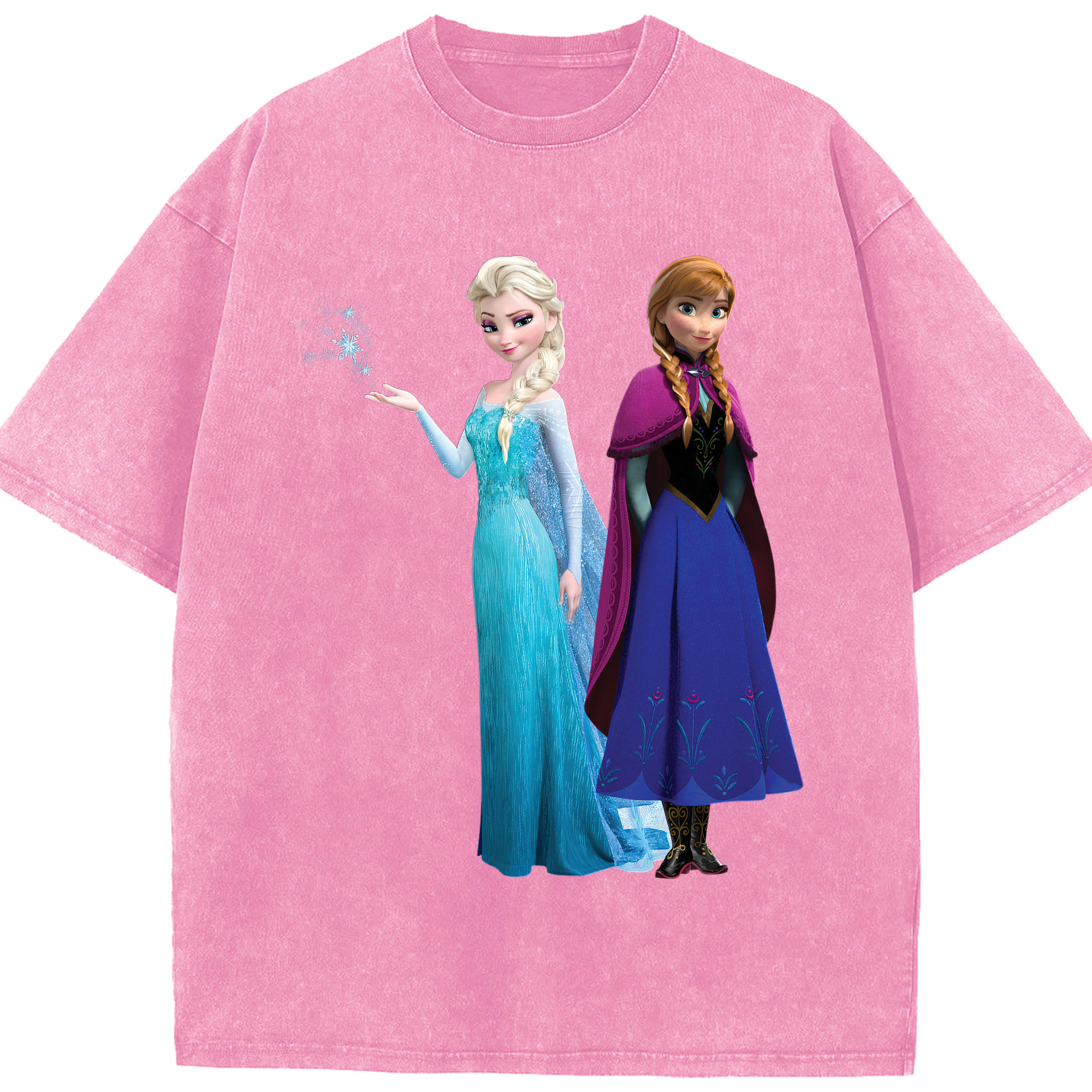 （画像用） アナと雪の女王 アンナ エルサ Frozen Anna Elsa 綿100% ヴィンテージ風 半袖Tシャツ（フロントプリント）